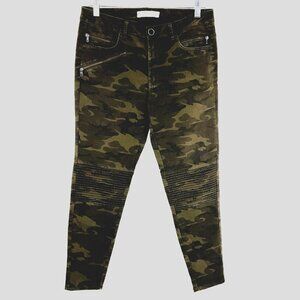 Zara Pants Women‎ 8 Camo Moto Zipper Pocket Straight Mid Rise Grunge
